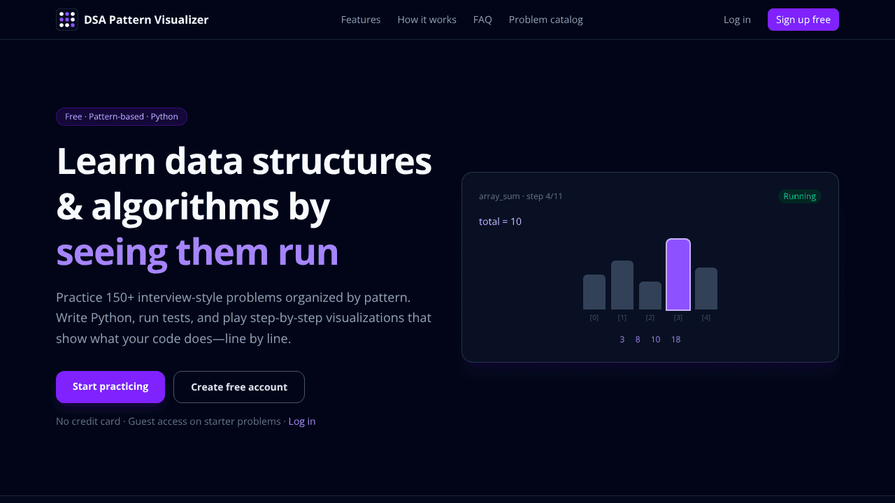 DSA Pattern Visualizer website screenshot
