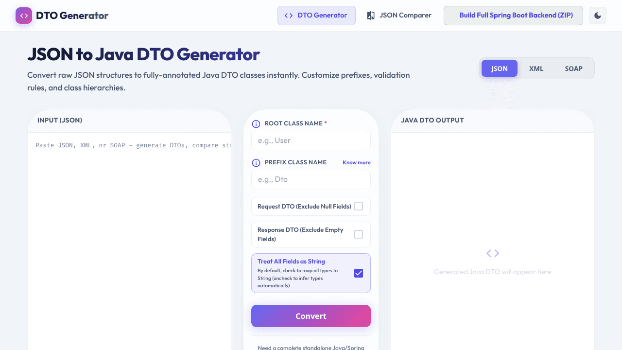 DTO Generator  website screenshot