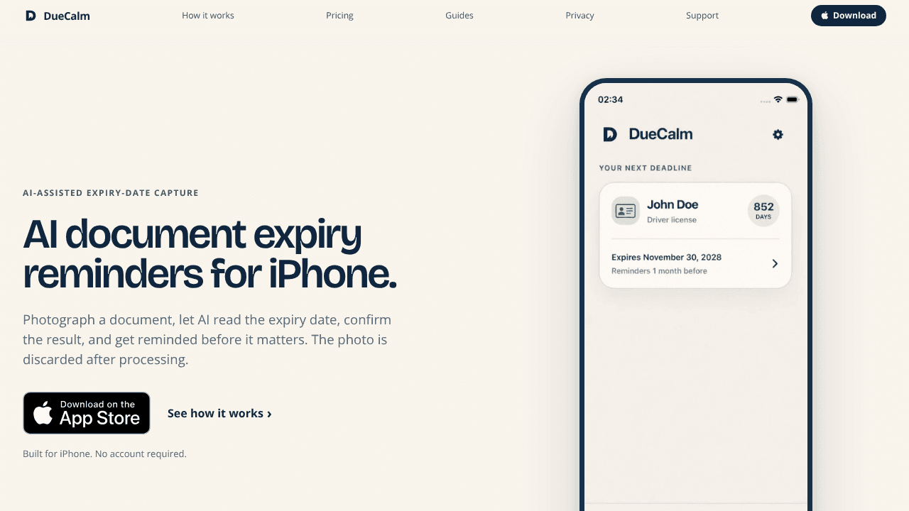 DueCalm website screenshot
