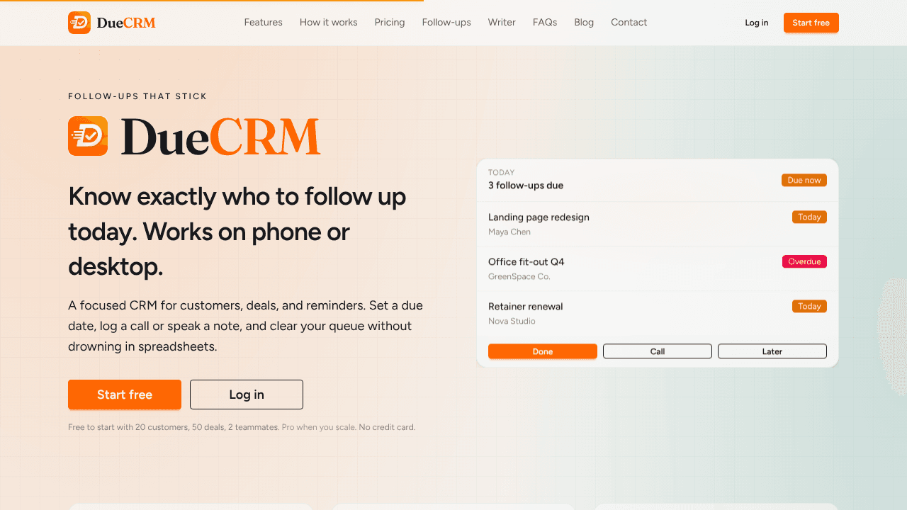 DueCRM website screenshot