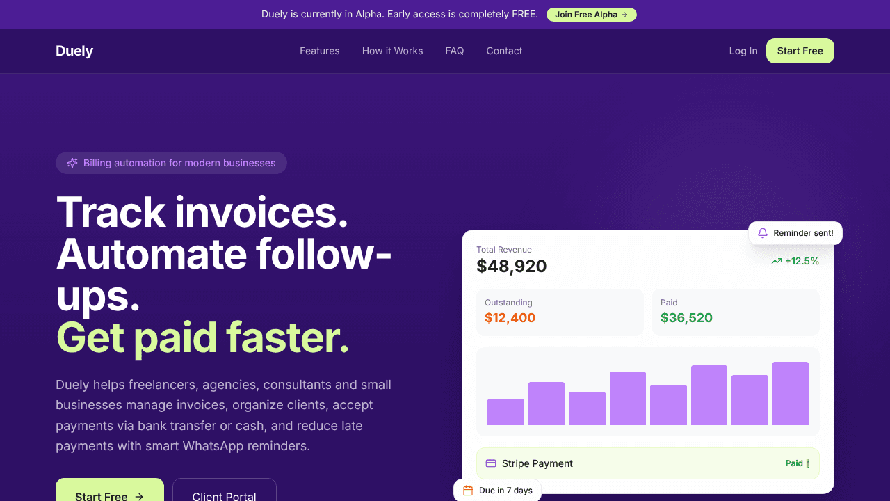 Duely  website screenshot