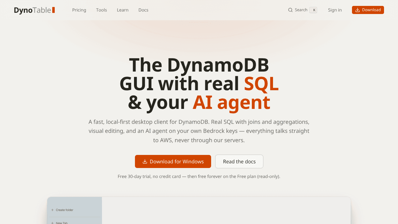 DynoTable website screenshot