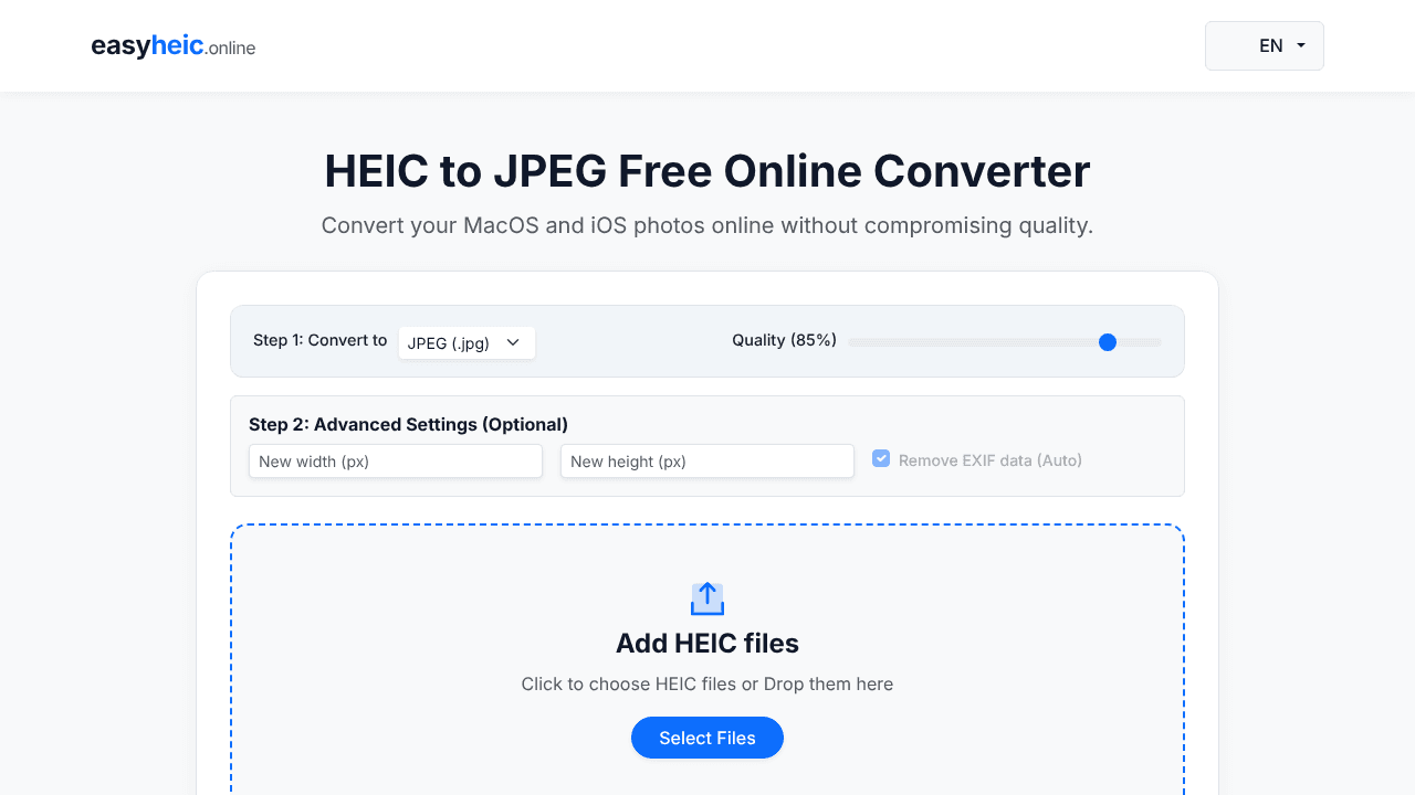 Easy HEIC website screenshot