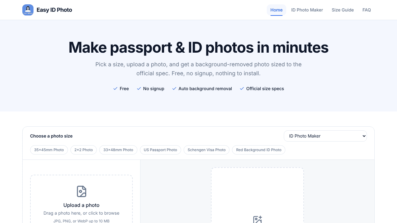 Easy ID Photo website screenshot