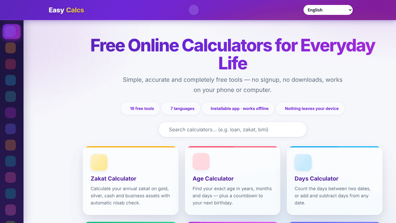 EasyCalcs website screenshot