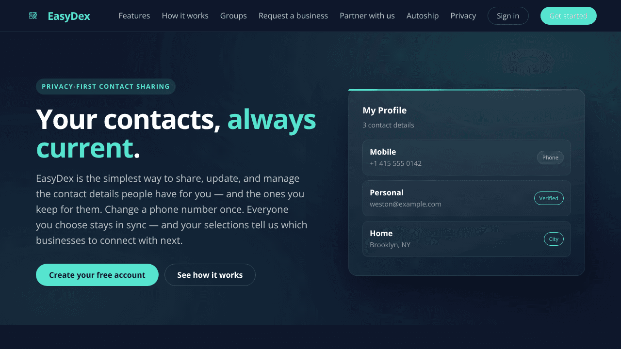 EasyDex website screenshot