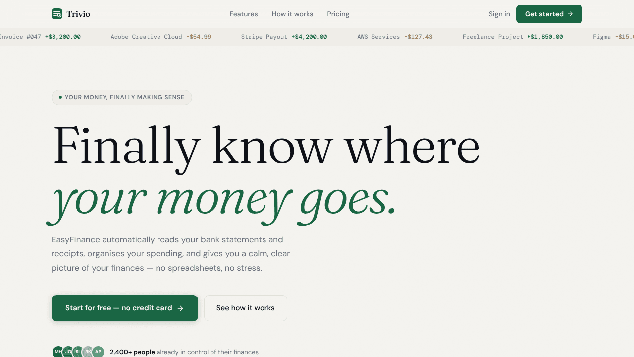 EasyFinance website screenshot