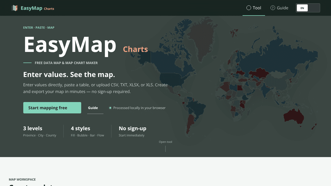 EasyMap Charts website screenshot