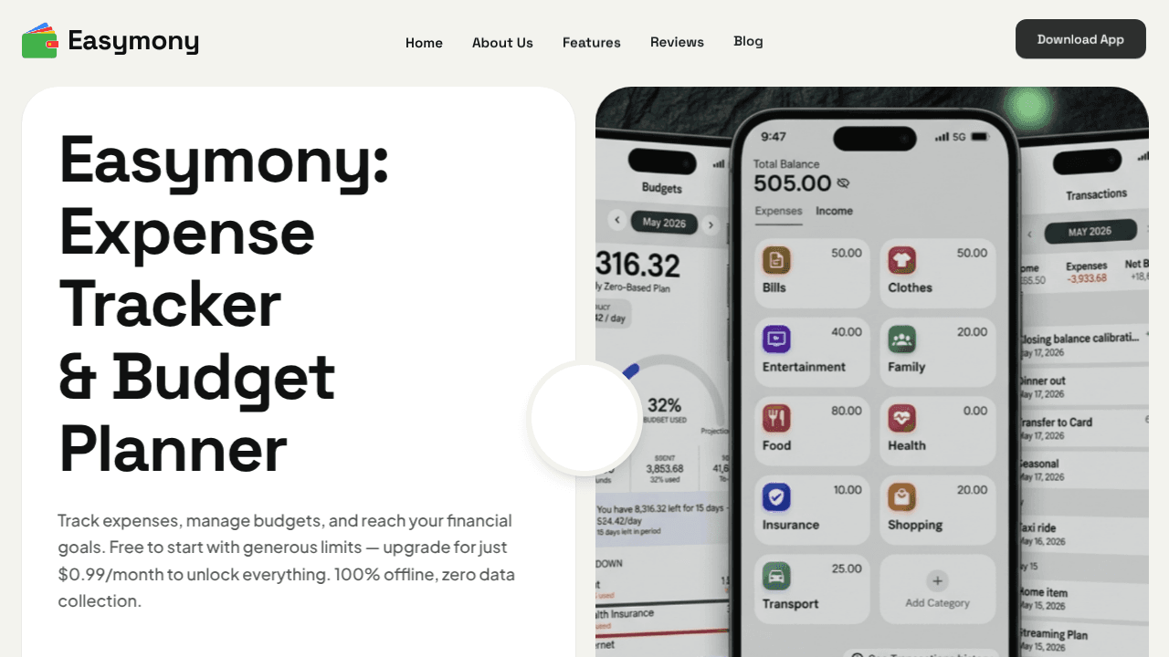Easymony website screenshot