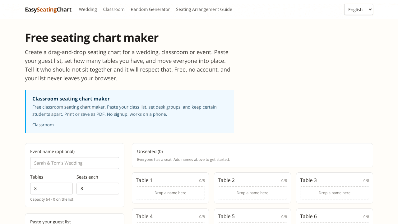 EasySeatingChart website screenshot