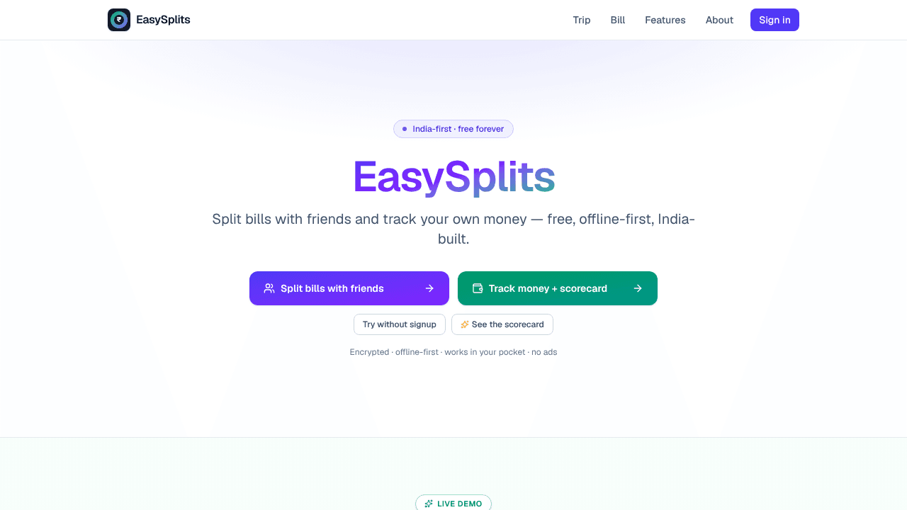 EasySplits website screenshot