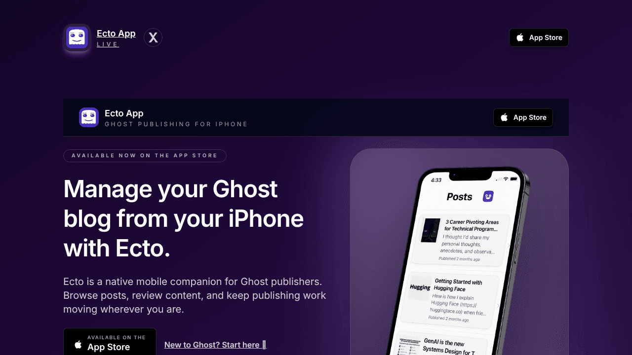 Ecto App website screenshot