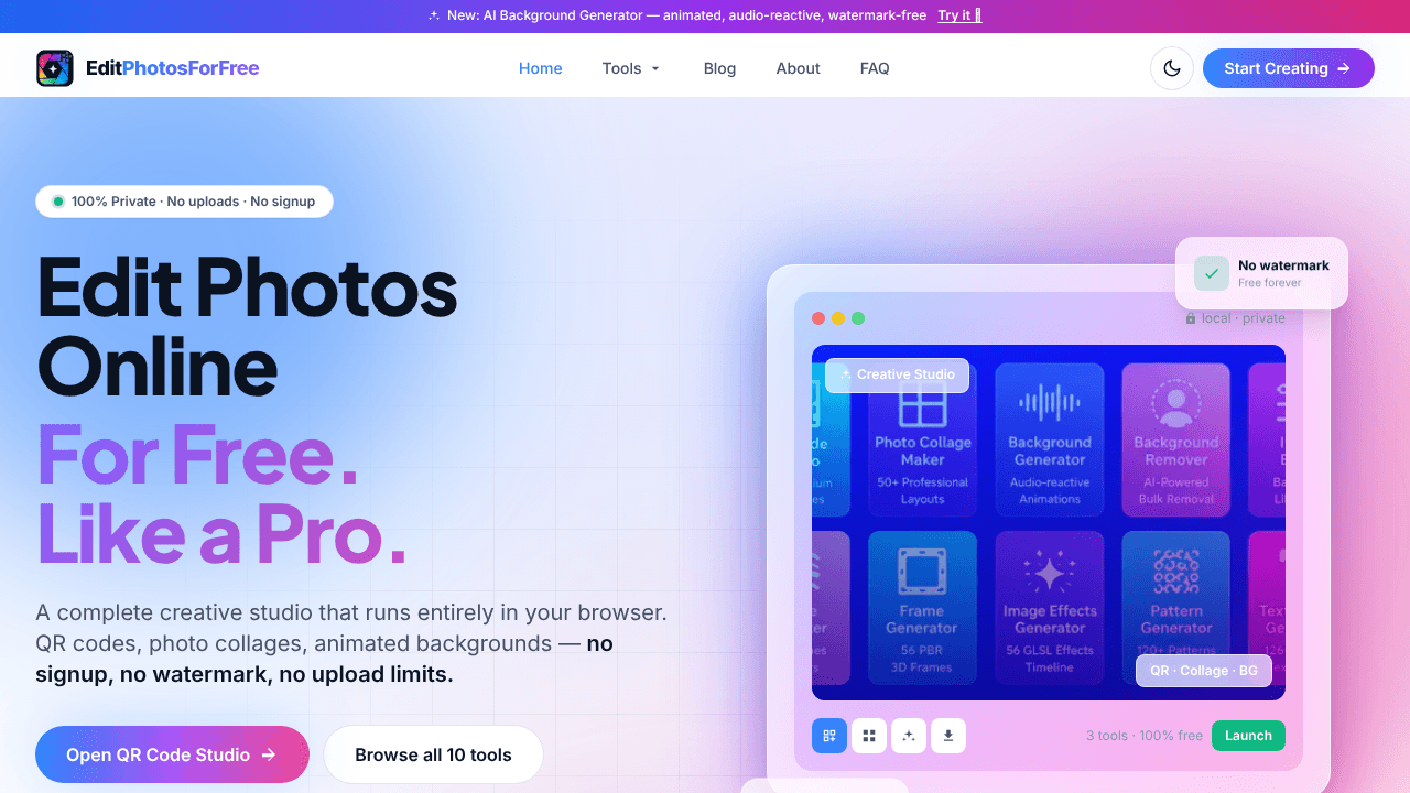 Edit Photos For Free website screenshot