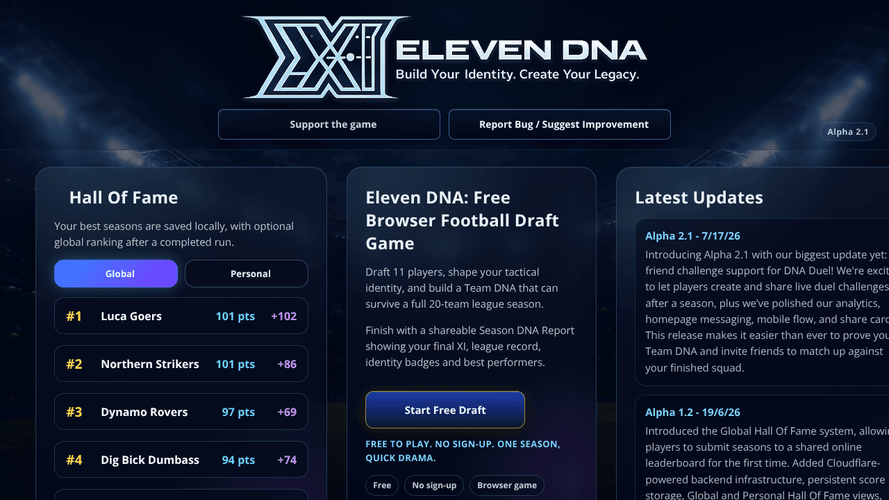 Eleven DNA website screenshot