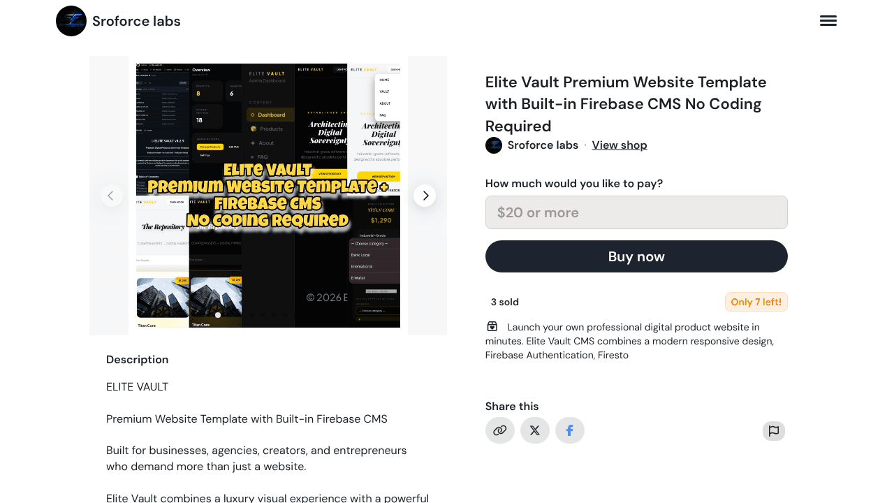 Elite Vault CMS website screenshot