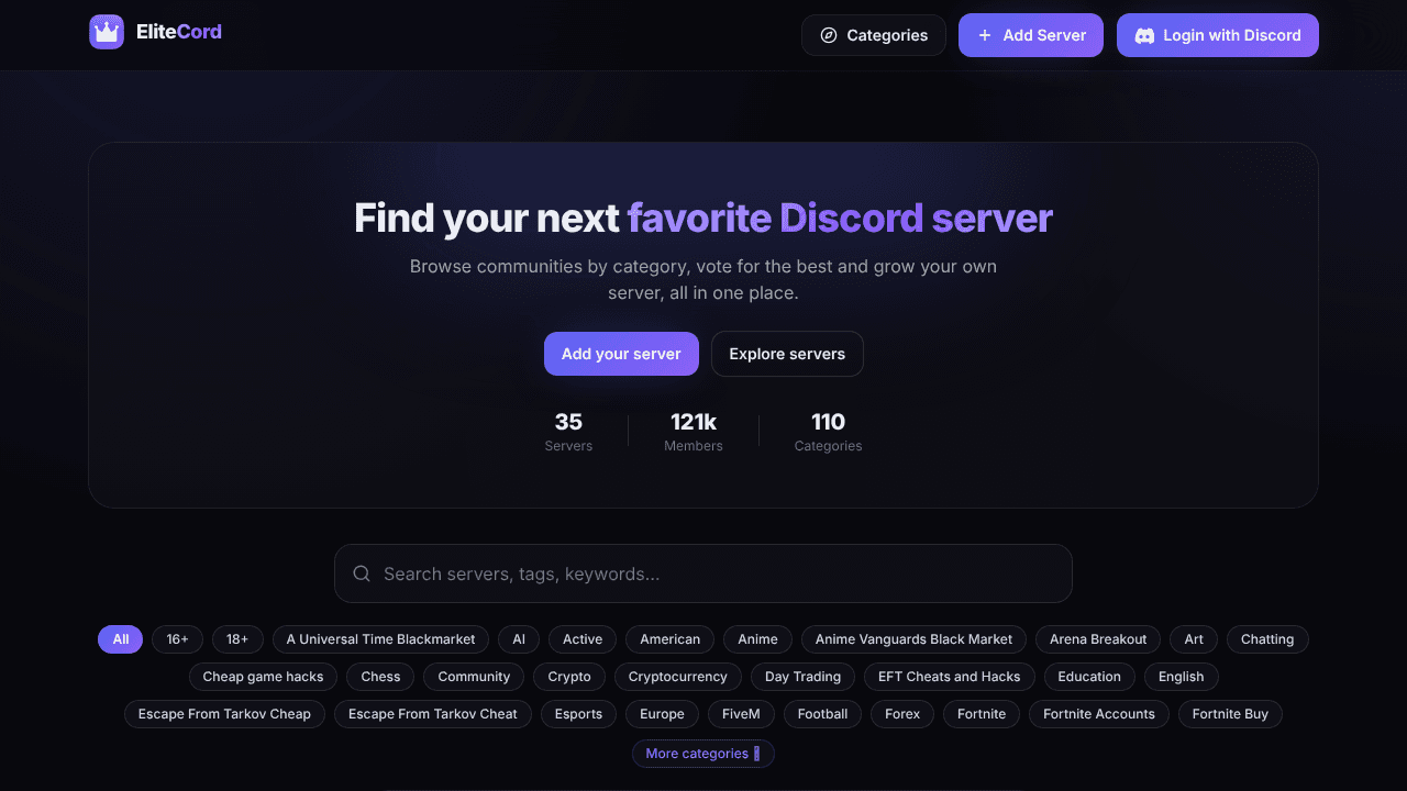 EliteCord website screenshot