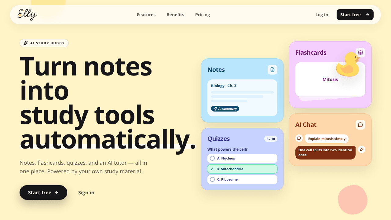 Elly - The simplest way to study website screenshot