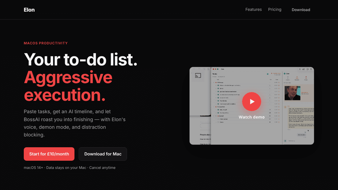 Elon - AI Boss To Do List website screenshot