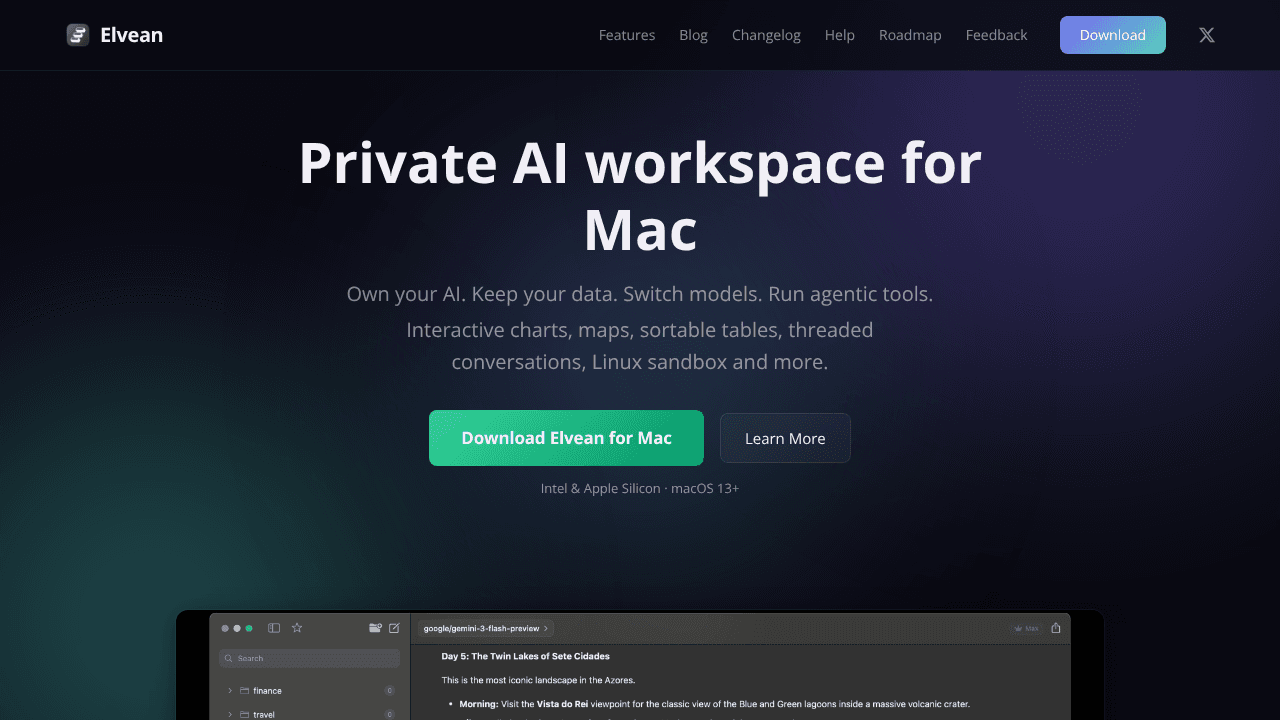 Elvean website screenshot