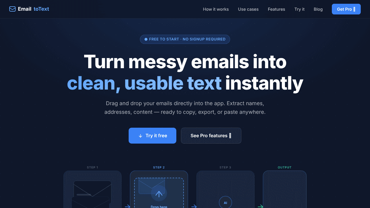 Email to Text Pro website screenshot
