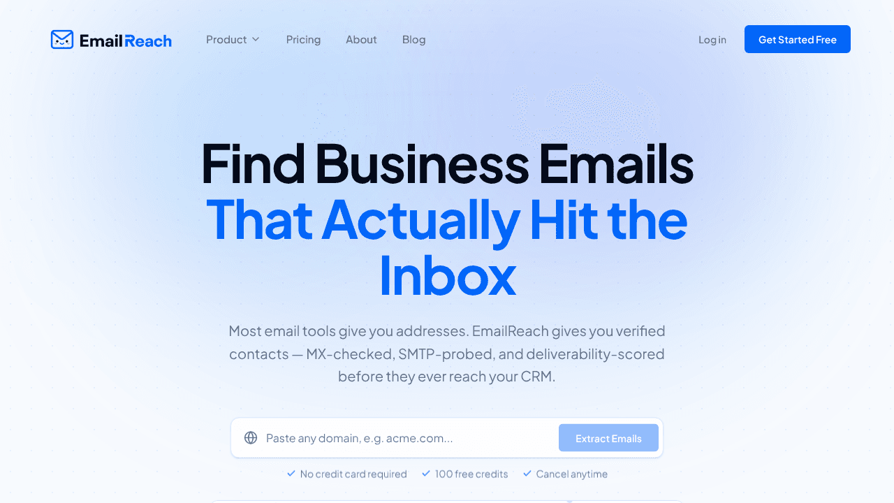 EmailReach website screenshot