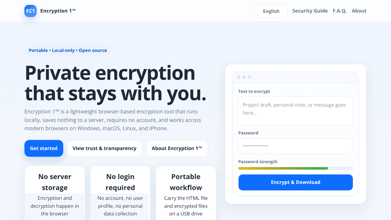 Encryption 1™ website screenshot