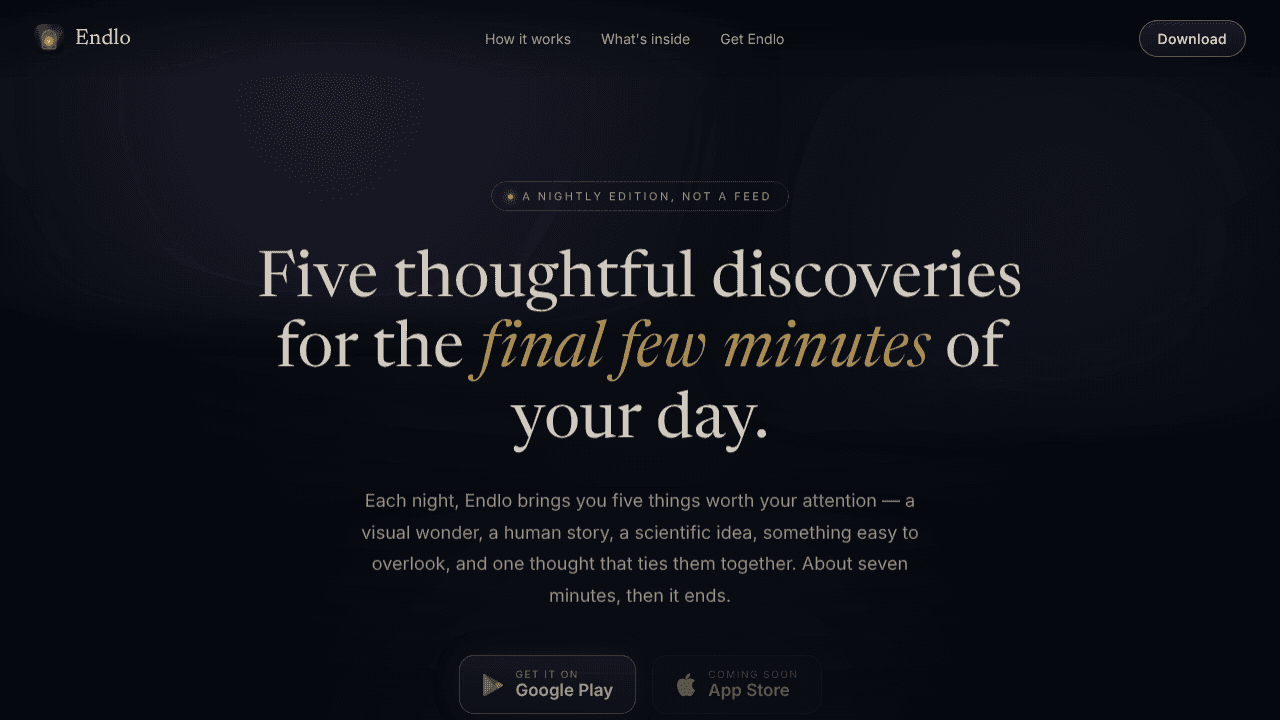 Endlo — five nightly reads that end website screenshot