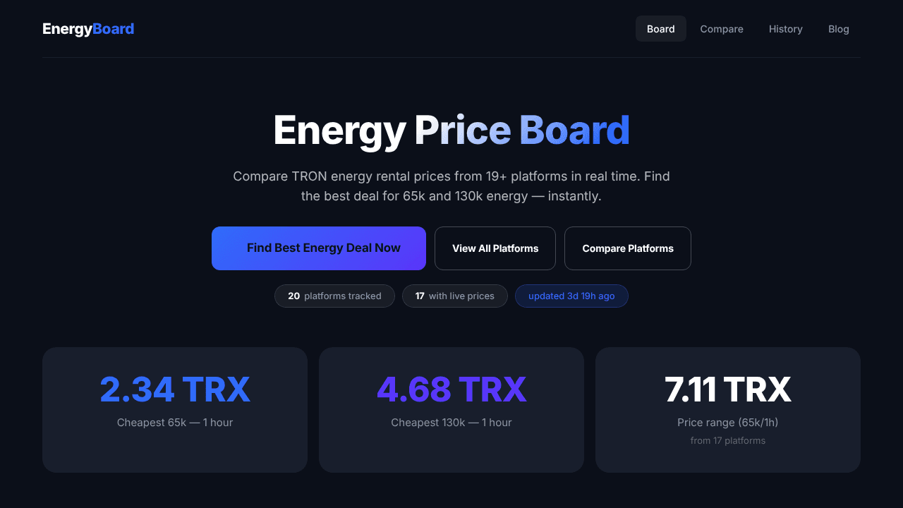Energy Price Board website screenshot