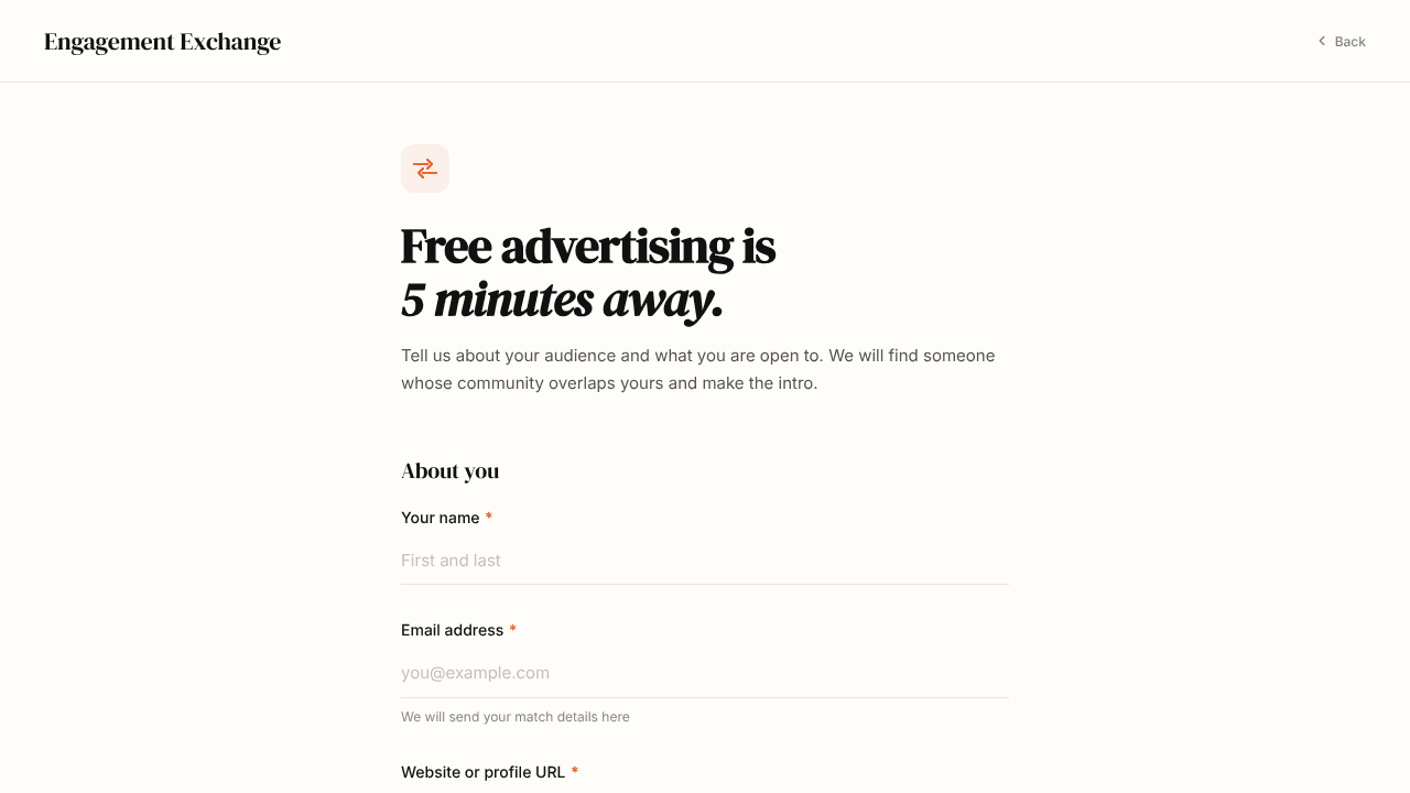 Engagement Exchange website screenshot