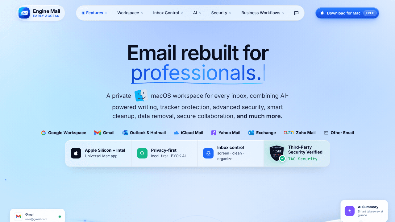 Engine Mail website screenshot