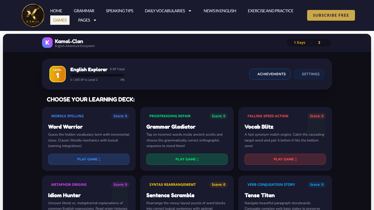 EnglishHubPlus Games website screenshot