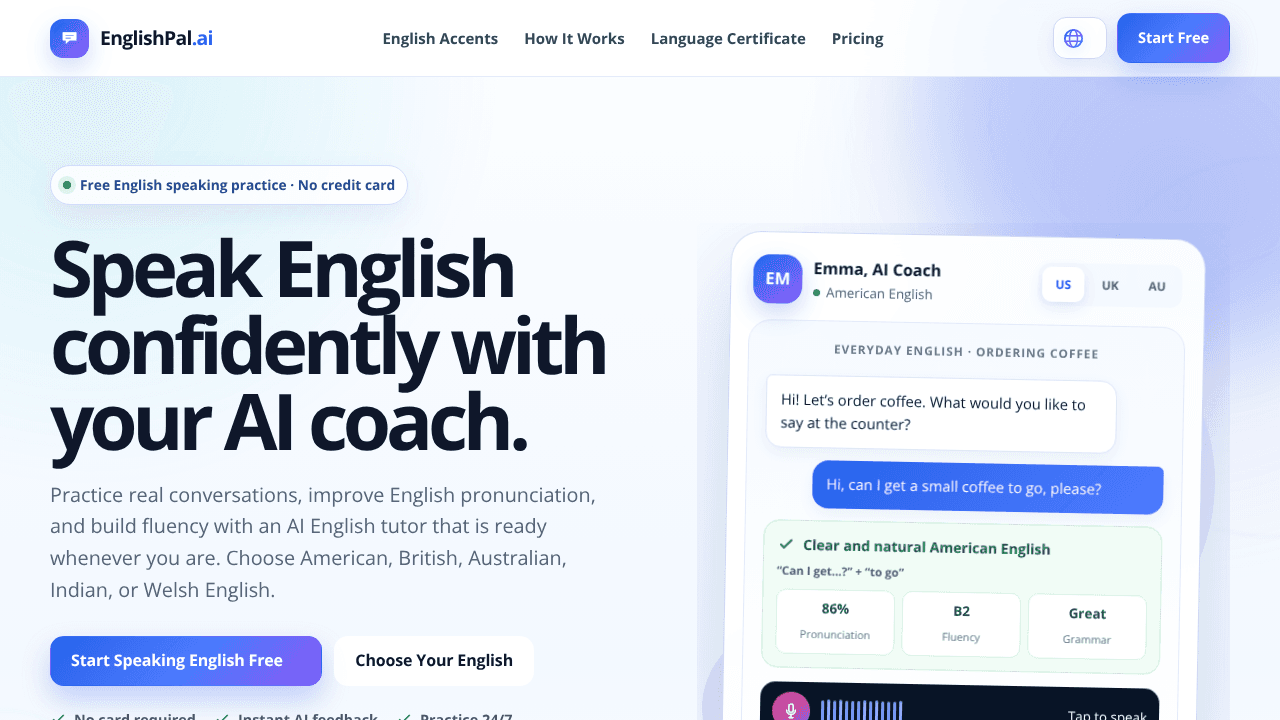 EnglishPal AI - Your AI Speaking Partner website screenshot