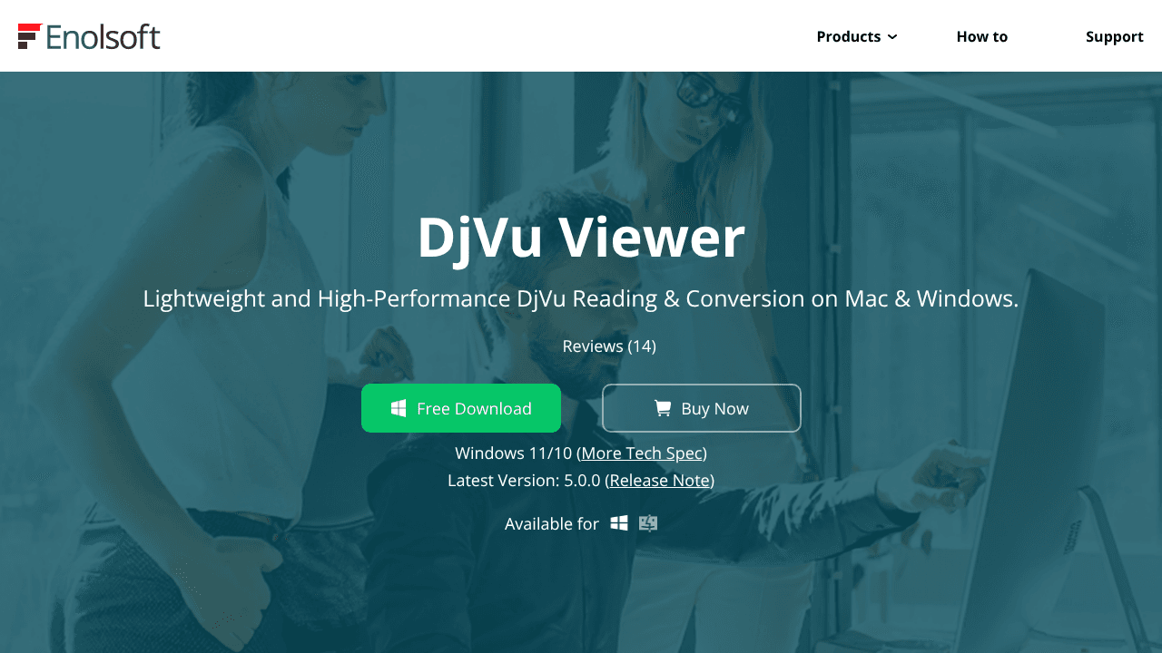 Enolsoft DjVu Viewer website screenshot