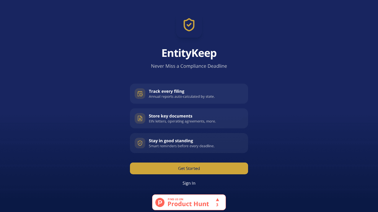 EntityKeep — LLC Compliance Manager website screenshot