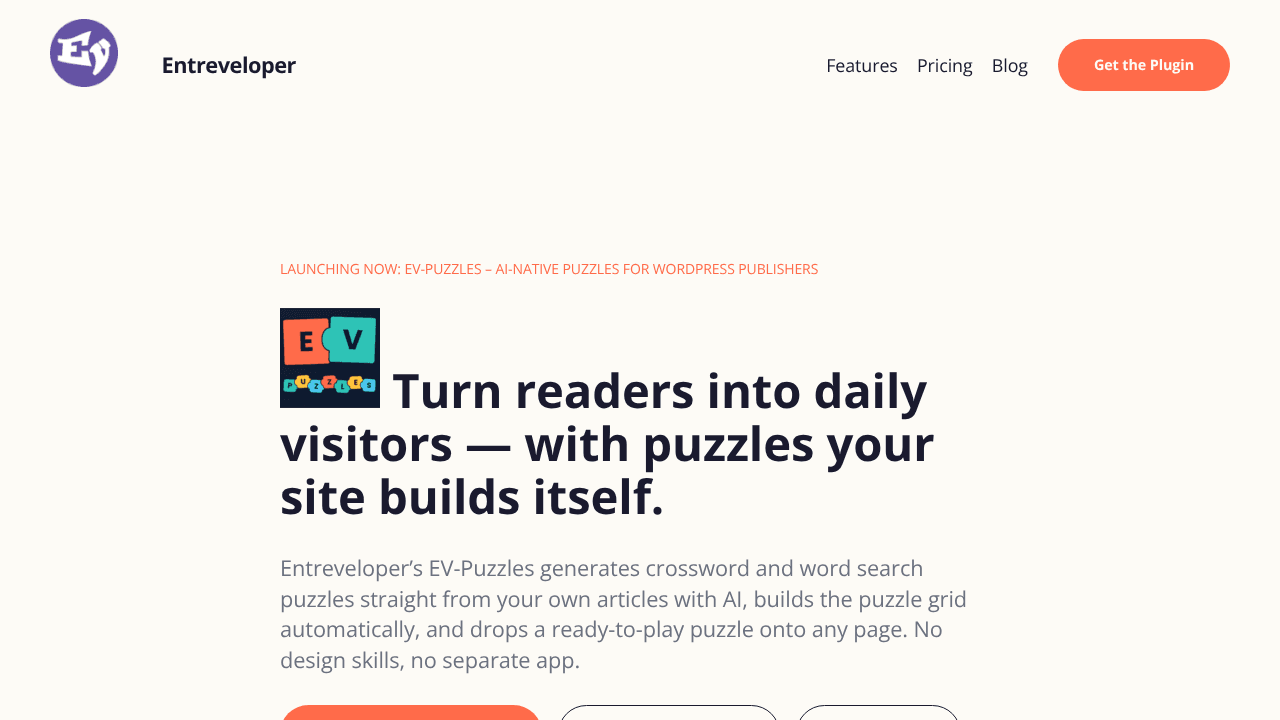 Entreveloper's EV-Puzzles website screenshot