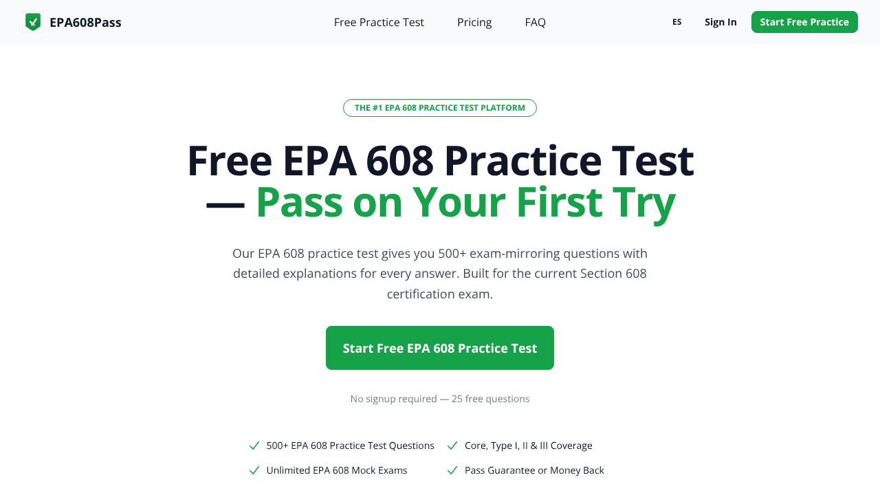 EPA608Pass AI website screenshot