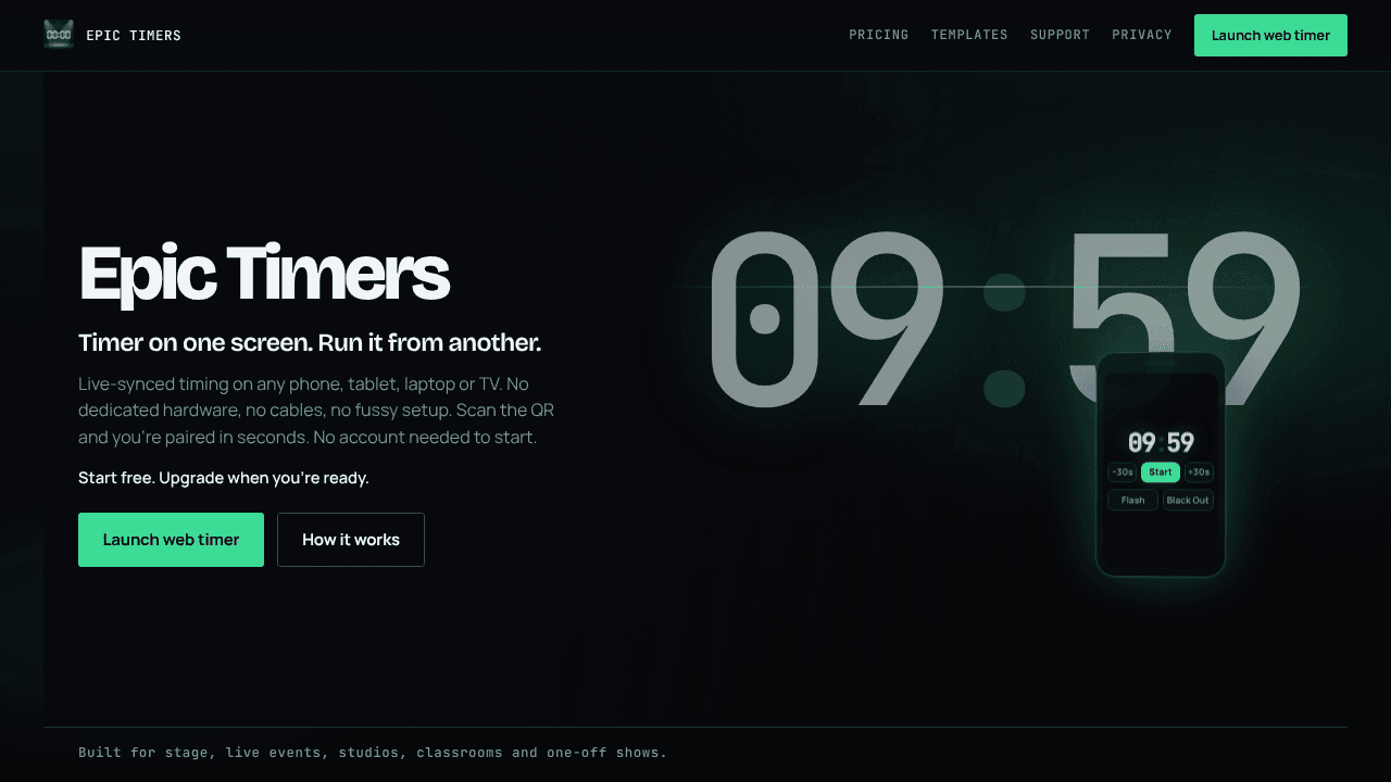 Epic Timers website screenshot