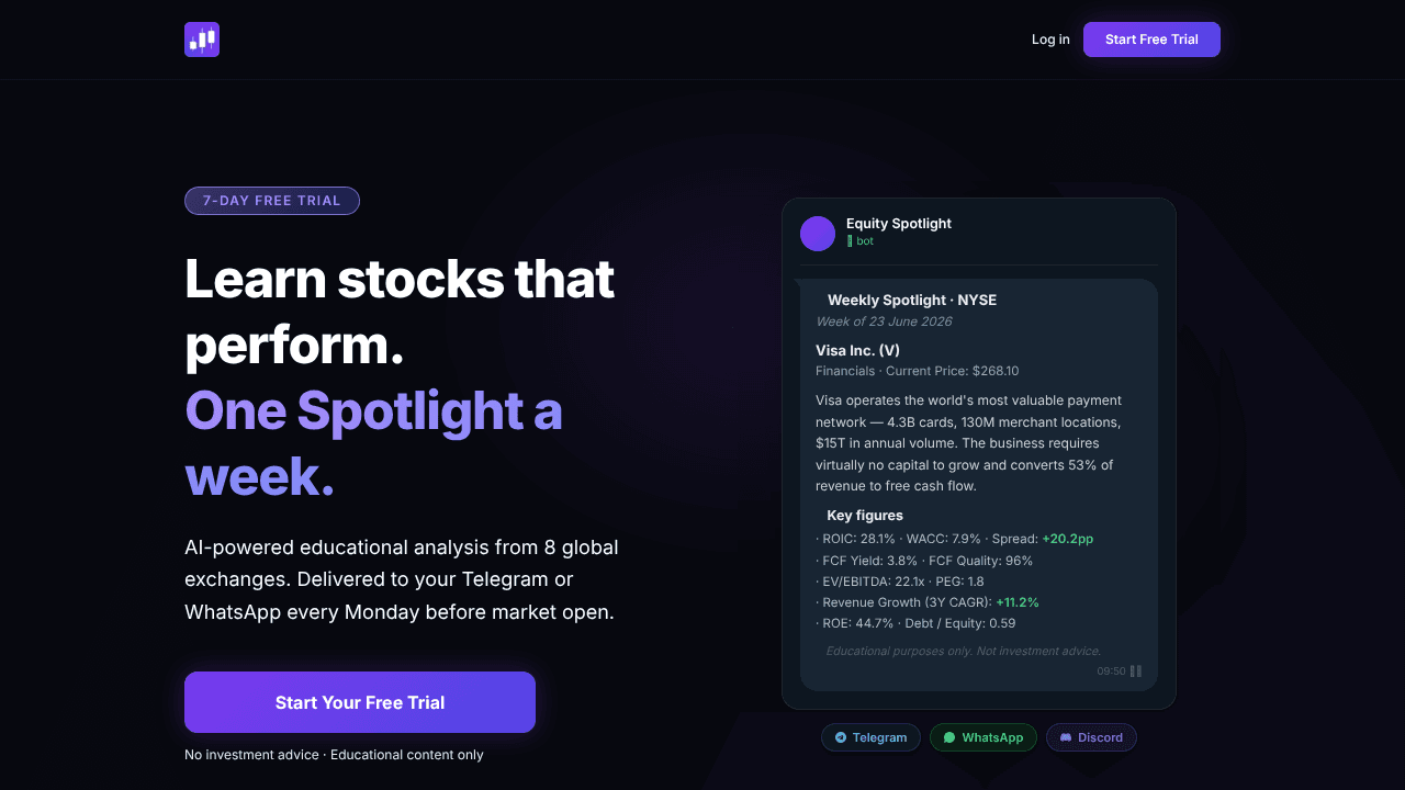 Equity Spotlight website screenshot