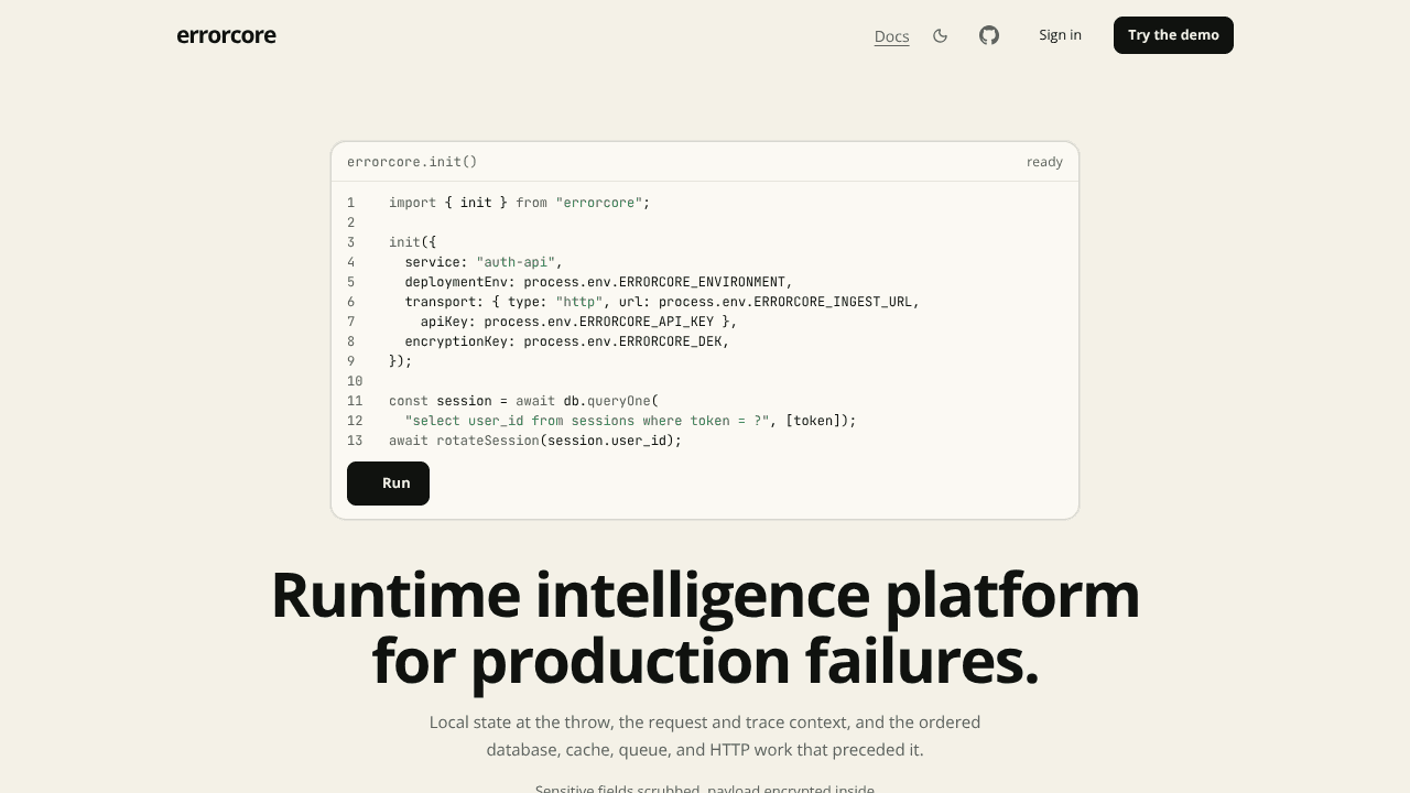 Errorcore website screenshot