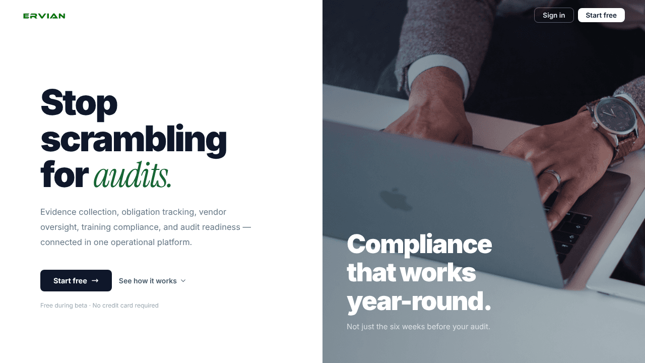Ervian website screenshot