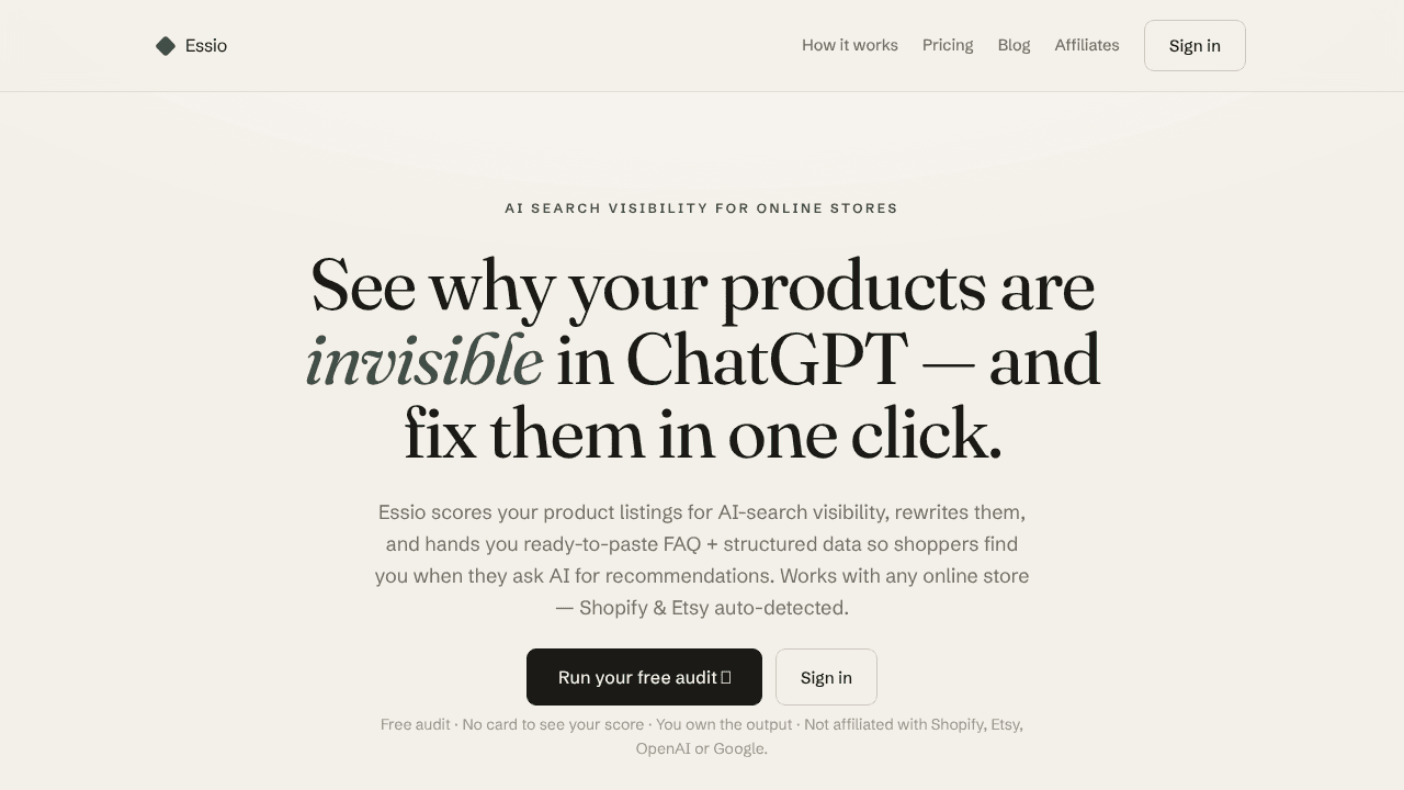 Essio website screenshot