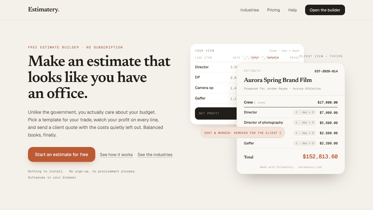 Estimatery website screenshot