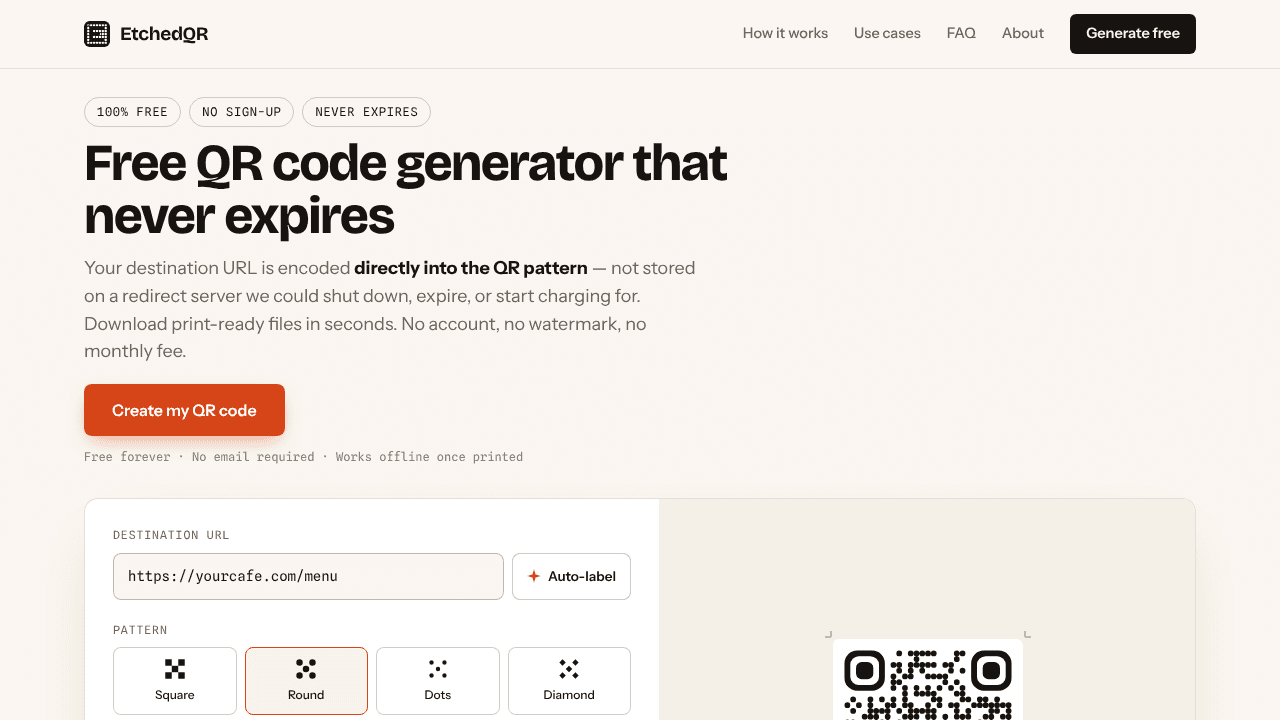 EtchedQR website screenshot