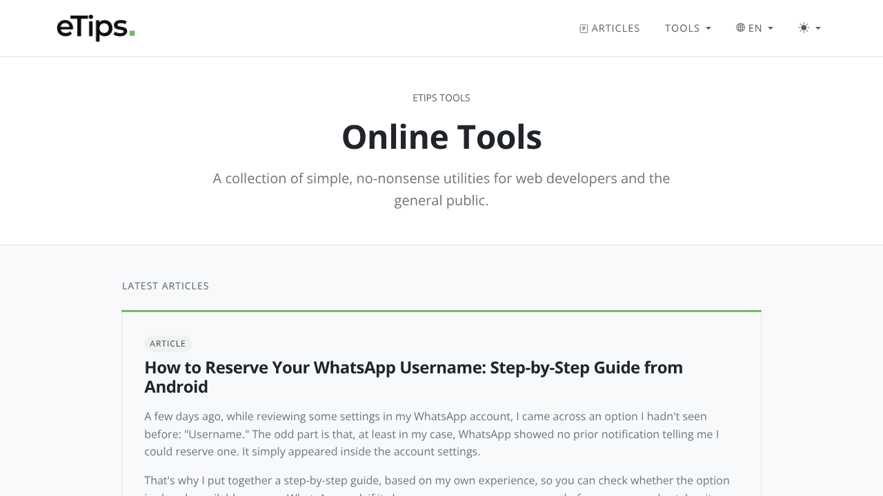 eTips Tools website screenshot