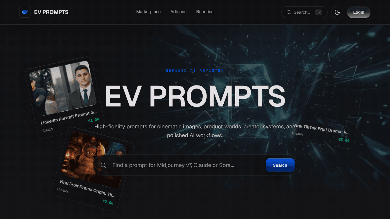 EV Prompts website screenshot