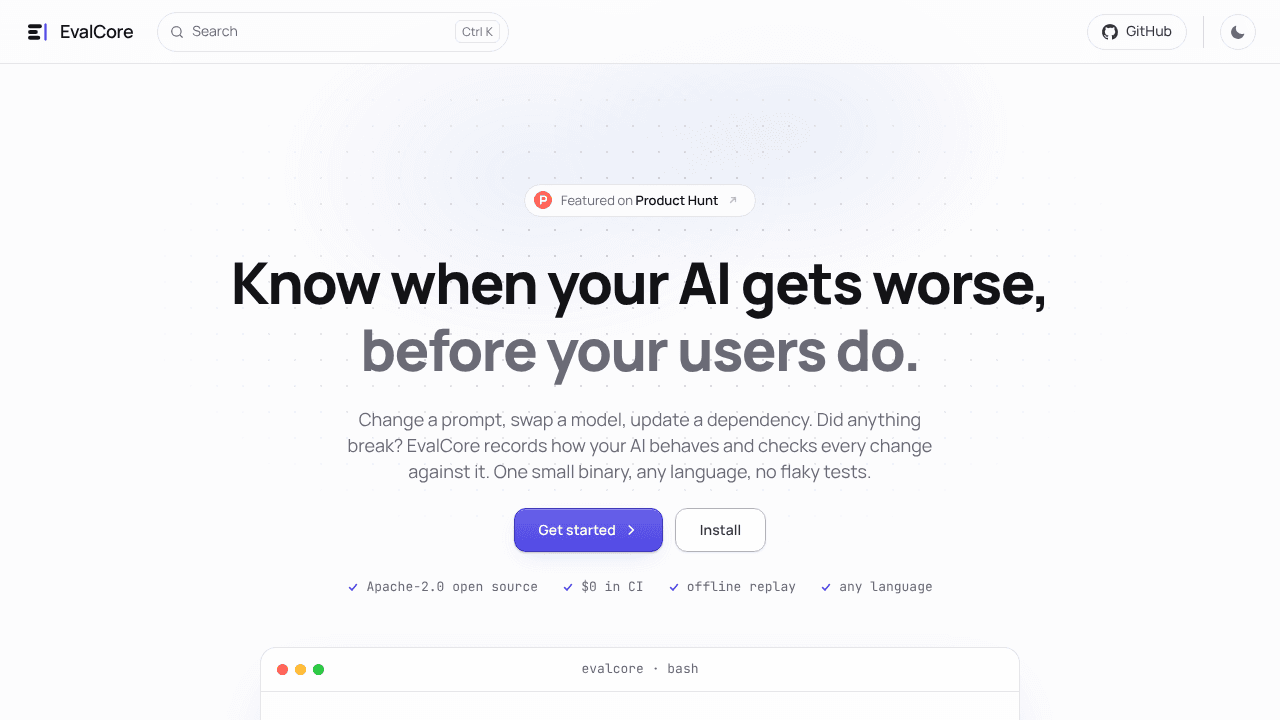 EvalCore website screenshot
