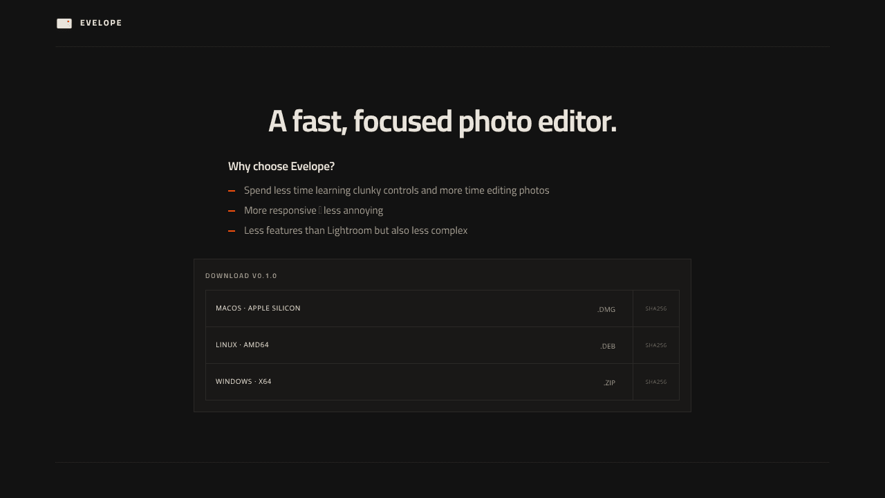 Evelope website screenshot