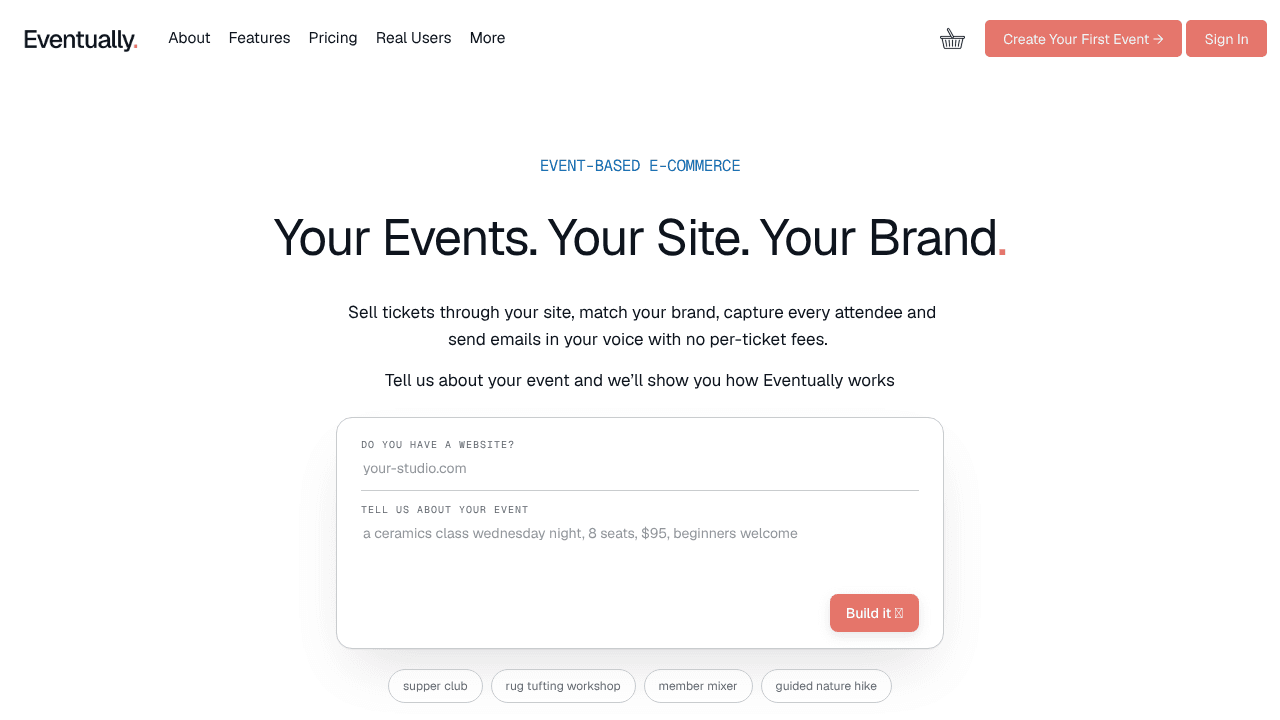 Eventually Ticketing website screenshot