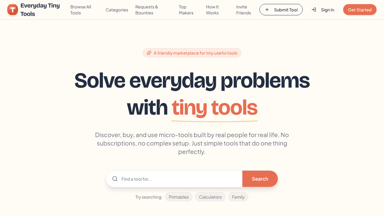 Everyday Tiny Tools website screenshot
