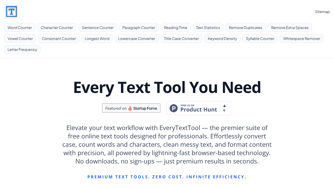 Everytexttool.com website screenshot